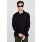 Altınyıldız Classics Erkek Siyah %100 Pamuk Jakarlı Triko Sweatshirt Uzun Kollu Slim Fit Dar Kesim Polo Yaka - XL