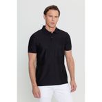 ALTINYILDIZ CLASSICS Erkek Siyah %100 Pamuk Slim Fit Dar Kesim Polo Yaka Jakarlı Triko Tişört