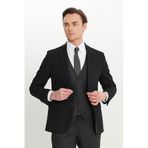 ALTINYILDIZ CLASSICS Erkek Siyah Antrasit Slim Fit Mono Yaka Yelekli Takım Elbise 50-6 Drop