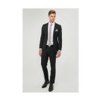ALTINYILDIZ CLASSICS Erkek Siyah Ekstra Slim Fit Dar Kesim Kırlangıç Yaka Yünlü Su ve Leke Tutmayan Nano Takım Elbise - 46 - 6 Drop