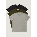 Altınyıldız Classics Erkek Sıyah-hakı-grı Melanj Slim Fit Dar Kesim Bisiklet Yaka 3'lü %100 Pamuk Basic Tişört Paketi - Siyah - Haki - Gri Melanj - XXL