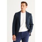 ALTINYILDIZ CLASSICS Erkek Siyah-lacivert Slim Fit Dar Kesim Mono Yaka Diagonal Desenli Blazer Ceket - 46 - Siyah - Lacivert