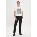 Altınyıldız Classics Erkek Siyah Slim Fit Dar Kesim Beli Bağlamalı Yan Cep Gofre Desenli Pantolon - 46