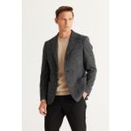 ALTINYILDIZ CLASSICS Erkek Siyah Slim Fit Dar Kesim Kırlangıç Yaka Pamuklu Flamlı Blazer Ceket - 46