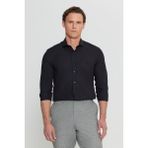 ALTINYILDIZ CLASSICS Erkek Siyah Slim Fit Dar Kesim Küçük İtalyan Yaka Armürlü Gömlek