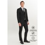 Altınyıldız Classics Erkek Siyah Slim Fit Dar Kesim Yelekli Takım Elbise Kırlangıç Yaka Kapak Cepli - 6 Drop - 44