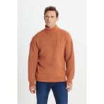 Altınyıldız Classics Erkek Tarçın Oversize Bol Kesim Tam Balıkçı Yaka Desenli Şardonlu Yumuşak Dokulu Triko Kazak - XL