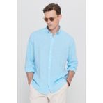 Altınyıldız Classics Erkek Turkuaz Comfort Fit Rahat Kesim Düğmeli Yaka Casual Keten Gömlek