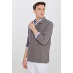 Altınyıldız Classics Erkek Vizon %100 Pamuk Triko Sweatshirt Uzun Kollu Slim Fit Dar Kesim Polo Yaka Jakarlı
