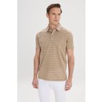 ALTINYILDIZ CLASSICS Erkek Vizon-Lacivert Regular Fit Rahat Kesim%100 Pamuk Çizgili Polo Yaka Tişört, Vizon-Lacivert, XL