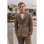 Altınyıldız Classics Erkek Vizon Slim Fit Dar Kesim Kırlangıç Yaka Torba Cepli Çizgili Kruvaze Takım Elbise - 6 Drop - 46