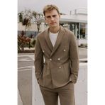ALTINYILDIZ CLASSICS Erkek Vizon Slim Fit Dar Kesim Kırlangıç Yaka Torba Cepli Çizgili Kruvaze Takım Elbise