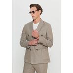 Altınyıldız Classics Erkek Vizon Yünlü Slim Fit Dar Kesim Kırlangıç Yaka Desenli Torba Cepli Kruvaze Takım Elbise - Bej
