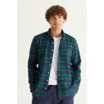 ALTINYILDIZ CLASSICS Erkek Yeşil-Lacivert Slim Fit Dar Kesim Düğmeli Yaka %100 Pamuk Oduncu Gömlek - Yeşil - Lacivert