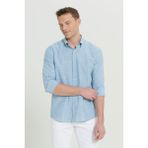 Altınyıldız Classics Erkek Yeşil Slim Fit Dar Kesim Gizli Düğmeli Yaka Keten Görünümlü %100 Pamuk Flamlı Gömlek - XL