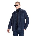 ALTINYILDIZ CLASSICS Oversize Geniş Kesim Klasik Yaka Yünlü Kırçıl Desenli Flanel Gömlek Ceket, Renk Lacivert, Beden L