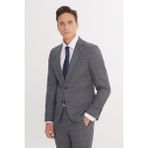 Altınyıldız Classics Slim Fit Dar Kesim Desenli Mono Yaka Gri-Mavi Takım Elbise - Gri - Mavi - 6 Drop - 46