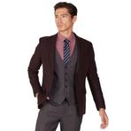 ALTINYILDIZ CLASSICS Slim Fit Dar Kesim Mono Yaka Desenli Yelekli Takım Elbise, Renk Bordo-Gri, Beden 48-6 Drop