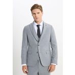 ALTINYILDIZ CLASSICS Slim Fit Dar Kesim Mono Yaka Desenli Yelekli Takım Elbise, Renk Gri, Beden 50-6 Drop