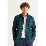 ALTINYILDIZ CLASSICS Yeşil-Lacivert Slim Fit Dar Kesim Düğmeli Yaka %100 Pamuk Oduncu Gömlek
