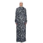 Altobeh Ağaç Desenli Kollu Siyah Pratik Tek Parça Tak Çıkar Başörtülü Likralı Tesettür Namaz Elbisesi