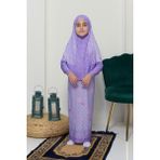 Altobeh Çocuk Namaz Takımı Pratik Iki Parça Desenli Kollu Tak Çıkar Başörtülü Likralı Tesettür Elbise (6-12 Yaş) 901-0102 - Mor - 10 Yaş