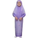 Altobeh Çocuk Namaz Takımı Pratik Iki Parça Desenli Kollu Tak Çıkar Başörtülü Likralı Tesettür Elbise (6-12 Yaş) 901-0102 - Mor - 8 Yaş