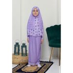 Altobeh Çocuk Namaz Takımı Pratik Iki Parça Desenli Kollu Tak Çıkar Başörtülü Likralı Tesettür Elbise (6-12 Yaş) 901-0201 - Mor - 6 Yaş