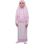 Altobeh Çocuk Namaz Takımı Pratik Iki Parça Desenli Kollu Tak Çıkar Başörtülü Likralı Tesettür Elbise (6-12 Yaş) 901-0201 - Pembe - 6 Yaş