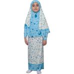 Altobeh Çocuk Namaz Takımı Pratik Iki Parça Desenli Kollu Tak Çıkar Başörtülü Likralı Tesettür Elbise (6-12 Yaş) 901-0301 - Mavi