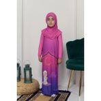 Altobeh Çocuk Namaz Takımı Pratik Tek Parça Desenli Kollu Tak Çıkar Başörtülü Likralı Tesettür Elbise (6-12 Yaş) 925-0201 - Koyu Pembe