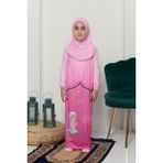 Altobeh Çocuk Namaz Takımı Pratik Tek Parça Desenli Kollu Tak Çıkar Başörtülü Likralı Tesettür Elbise (6-12 Yaş) 925-0201 - Pembe