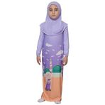 Altobeh Çocuk Namaz Takımı Pratik Tek Parça Desenli Kollu Tak Çıkar Başörtülü Likralı Tesettür Elbise (6-12 Yaş) 925-0301, Mor, 4