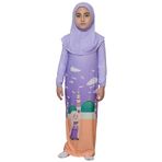 Altobeh Çocuk Namaz Takımı Pratik Tek Parça Desenli Kollu Tak Çıkar Başörtülü Likralı Tesettür Elbise (6-12 Yaş) 925-0301, Mor, 4