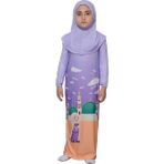Altobeh Çocuk Namaz Takımı Pratik Tek Parça Desenli Kollu Tak Çıkar Başörtülü Likralı Tesettür Elbise (6-12 Yaş) 925-0301 - Mor