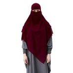 Altobeh Hazır Pratik Şifon Üç Katlı Peçeli Üçgen Hac Umre Şalı Sufle Hijab Nikap, Bordo