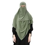 Altobeh Hazır Pratik Şifon Üç Katlı Peçeli Üçgen Hac Umre Şalı Sufle Hijab Nikap, Fıstık Yeşili
