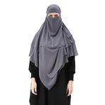 Altobeh Hazır Pratik Şifon Üç Katlı Peçeli Üçgen Hac Umre Şalı Sufle Hijab Nikap, Füme