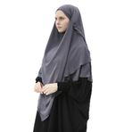 Altobeh Hazır Pratik Şifon Üç Katlı Peçeli Üçgen Hac Umre Şalı Sufle Hijab Nikap, Gri
