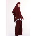 Altobeh Kadın Iki Parça Likra Sandy Kumaş Dantelli Kollu Namaz Elbisesi-Bordo - Standart