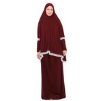 Altobeh Kadın İki Parça Likra Sandy Kumaş Dantelli Kollu Namaz Elbisesi, Bordo