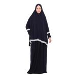 Altobeh Kadın İki Parça Likra Sandy Kumaş Dantelli Kollu Namaz Elbisesi, Lacivert