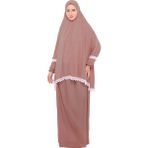 Altobeh Kadın Iki Parça Likra Sandy Kumaş Dantelli Kollu Namaz Elbisesi-Pembe - Standart