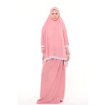 Altobeh Kadın İki Parça Likra Sandy Kumaş Dantelli Kollu Namaz Elbisesi, Pembe
