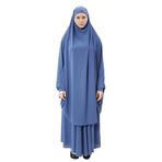 Altobeh Kadın Tesettür Medine İpeği Çarşaf Takımı Peçeli Sufle ve Etek, Koyu Kot, L-XL