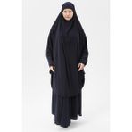 Altobeh Kadın Tesettür Medine Ipeği Çarşaf Takımı Peçeli Sufle ve Etek-Lacivert-L/XL - L - XL