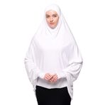 Altobeh Kollu Sufle Çarşaf Üstü Peçeli Pratik Tesettür Hijab - Nikaplı Namaz Örtüsü, Beyaz