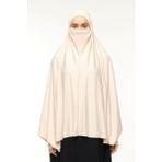 Altobeh Kollu Sufle Çarşaf Üstü Peçeli Pratik Tesettür Hijab - Nikaplı Namaz Örtüsü - Toz Pembe - Toz Pudra - Standart
