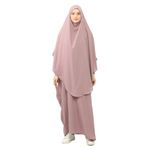 Altobeh Sultanbaş Nikaplı Çarşaf Cilbab Khimar Abaya Kolu Lastikli Hakim Yaka Peçeli Ferace Medine İpek, Gül Kurusu, L-XL