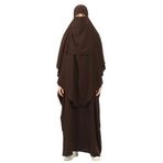 Altobeh Sultanbaş Nikaplı Çarşaf Cilbab Khimar Abaya Kolu Lastikli Hakim Yaka Peçeli Ferace Medine İpek, Kahverengi, L-XL